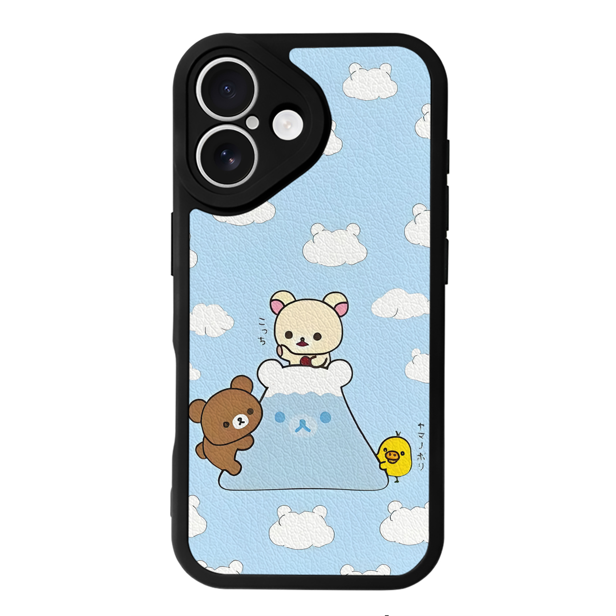 （画像用） リラックマ リラックマ キイロイトリ Rilakkuma Korilakkuma Kiiroitori 【iPhone 16シリーズ対応】シリコンスマホケース（レザー調） 材質：シリコン